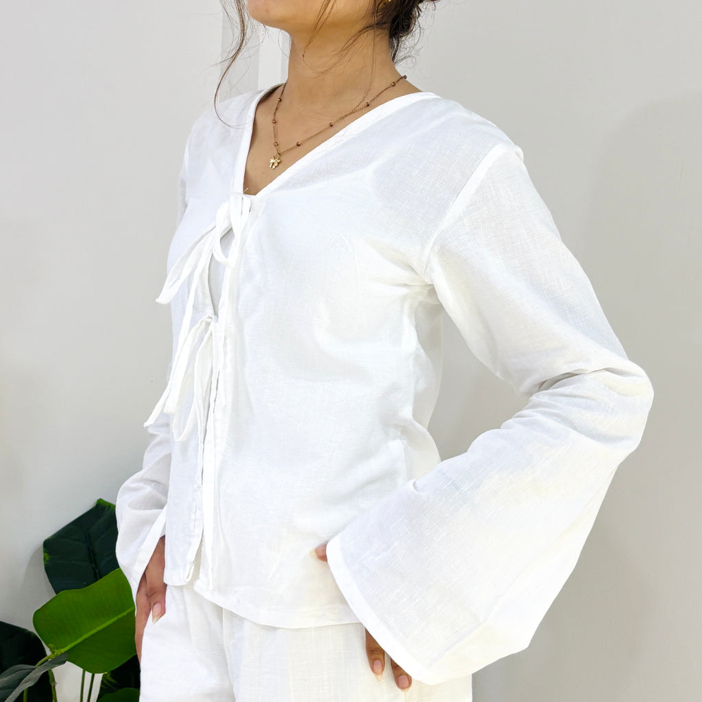 Aura V-Neck Tie-Up Blouse