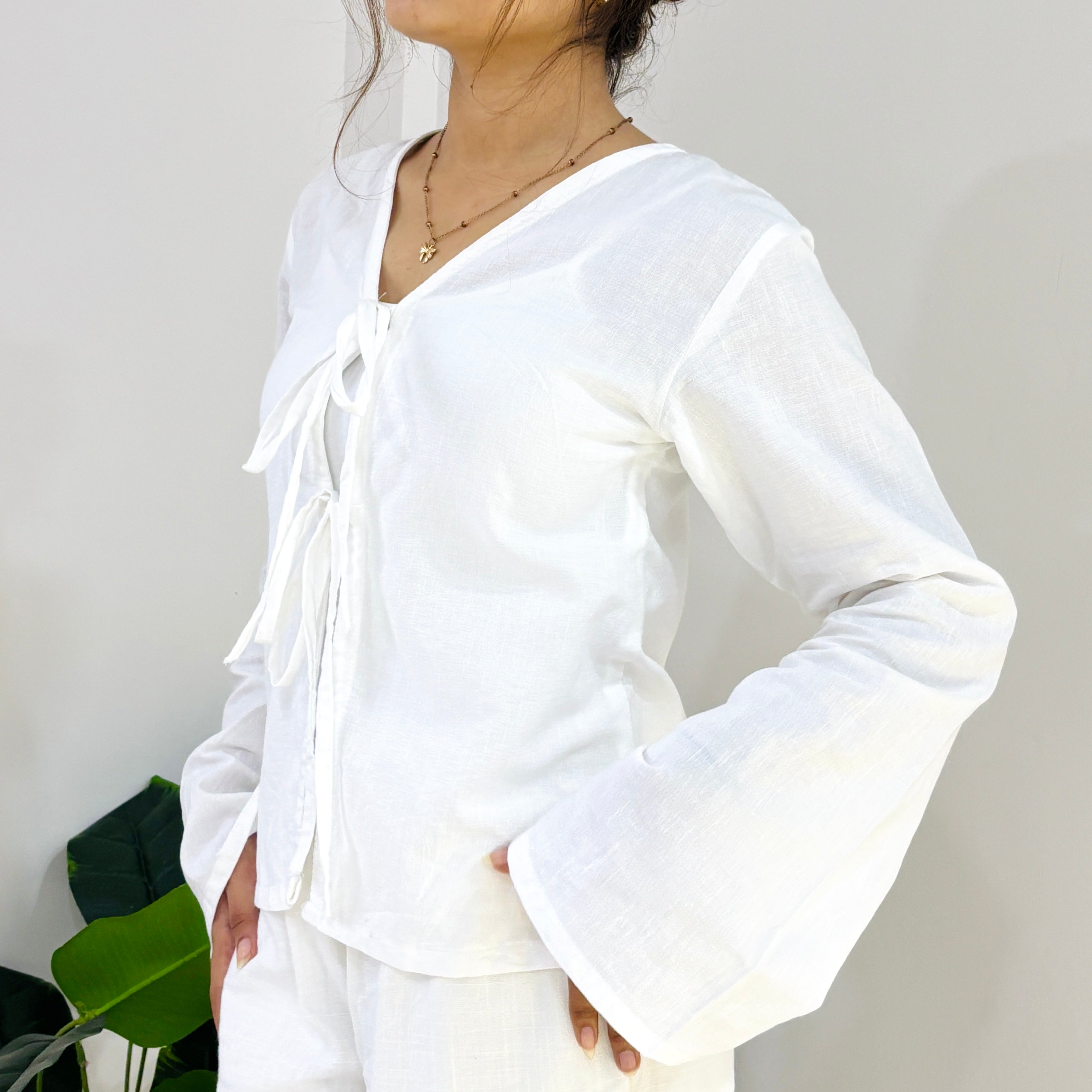 Aura V-Neck Tie-Up Blouse