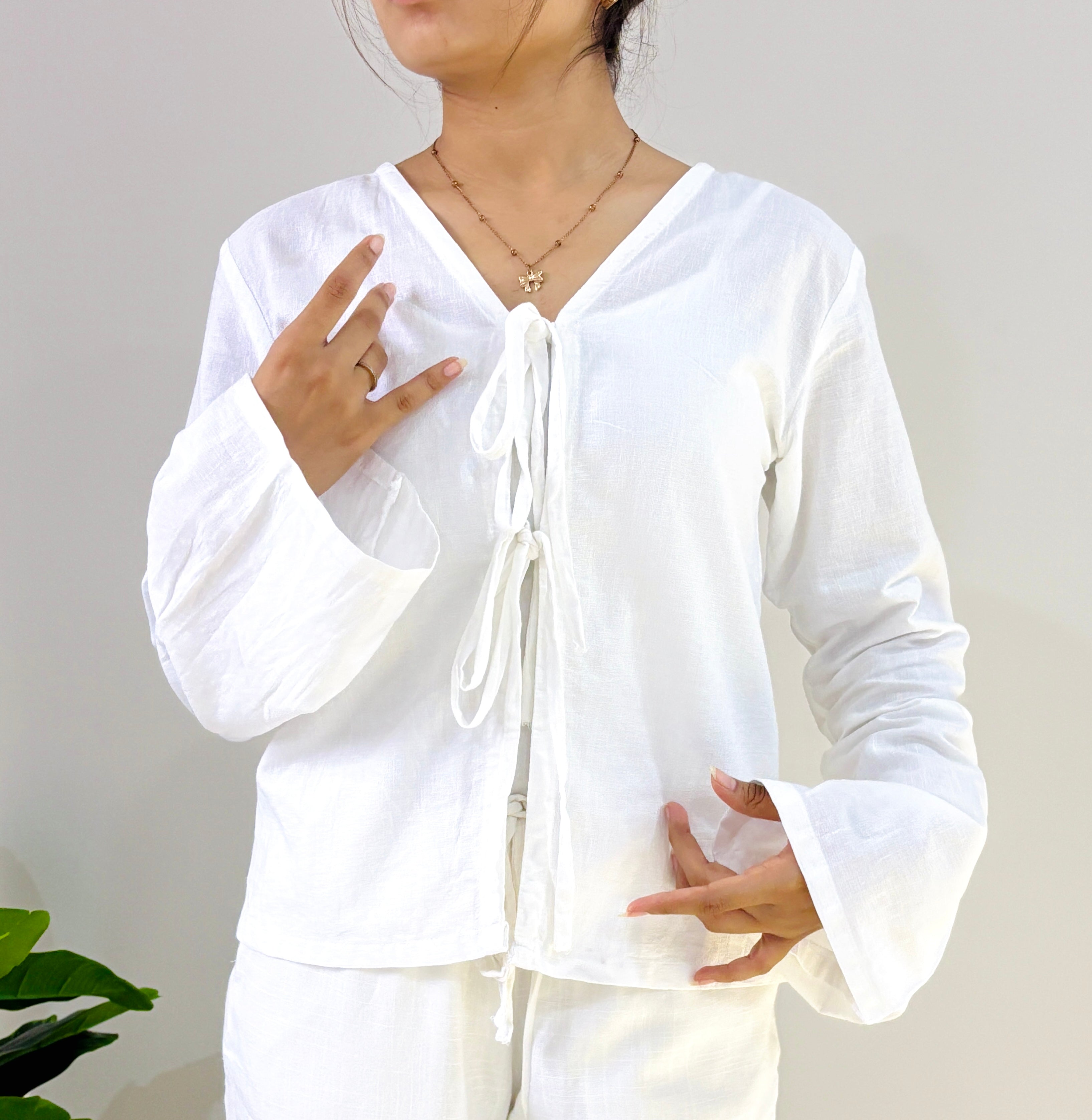 Aura V-Neck Tie-Up Blouse